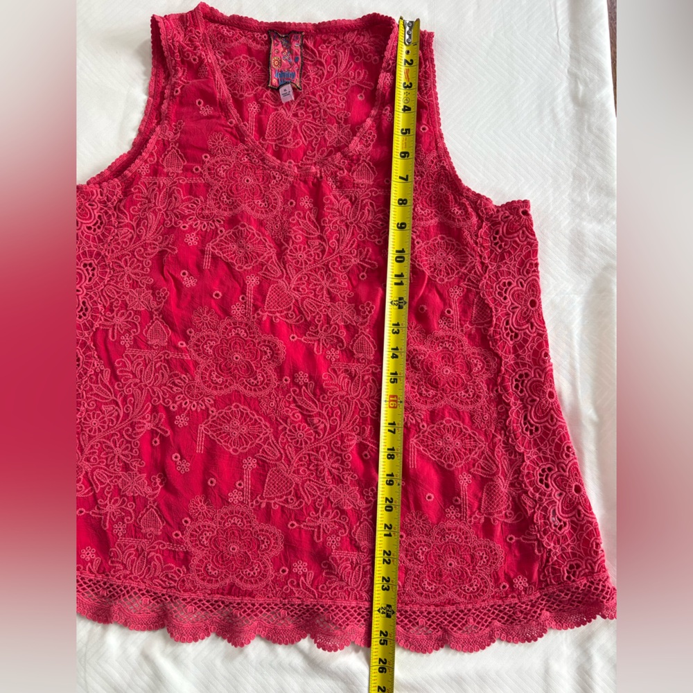 Johnny Was Red Eliza Wayne Tank Women’s Eyelet Festival Boho Hippy Size XL - Picture 6 of 7